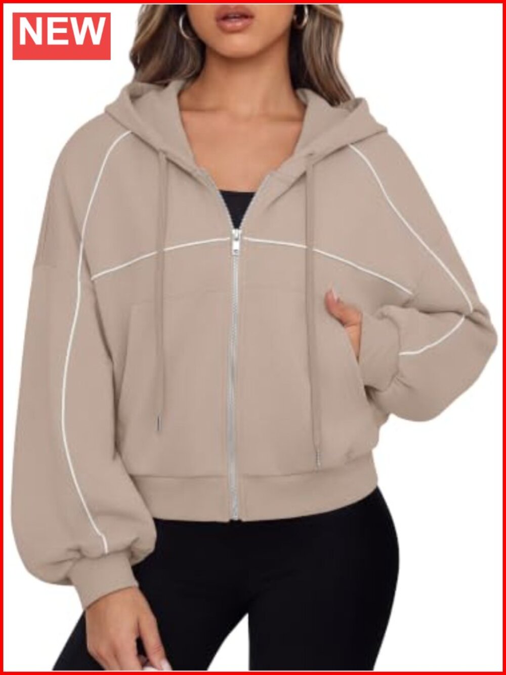 Zip Up Cropped Hoodie Womens Striped Sweatshirt Fall Outfit